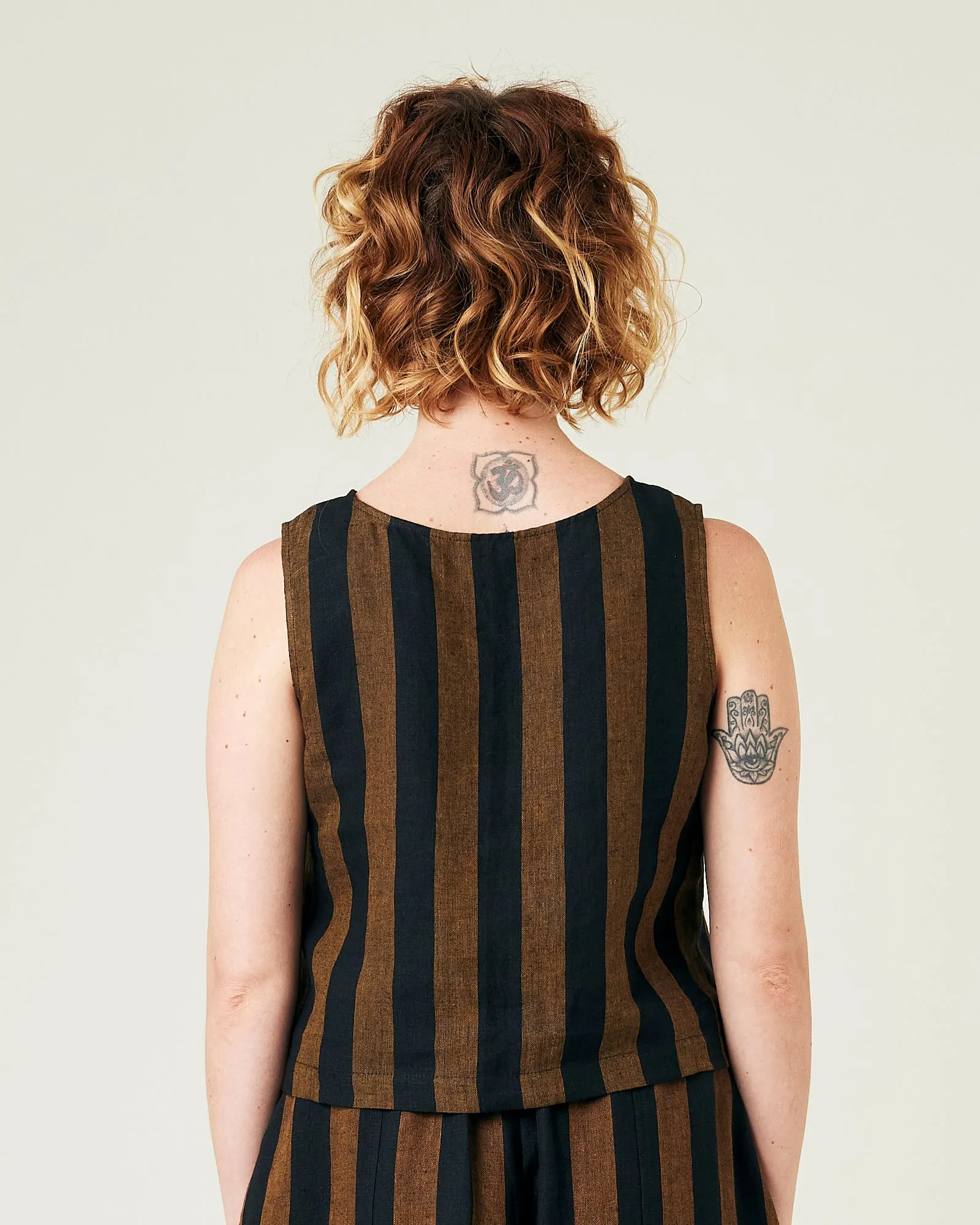 Esme Rust & Black Stripe Linen Top