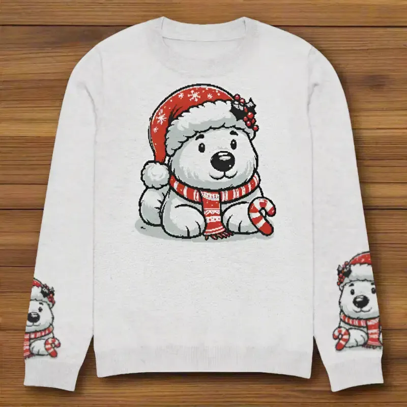Festive Knitted Crew Neck Santa Hat Sweater