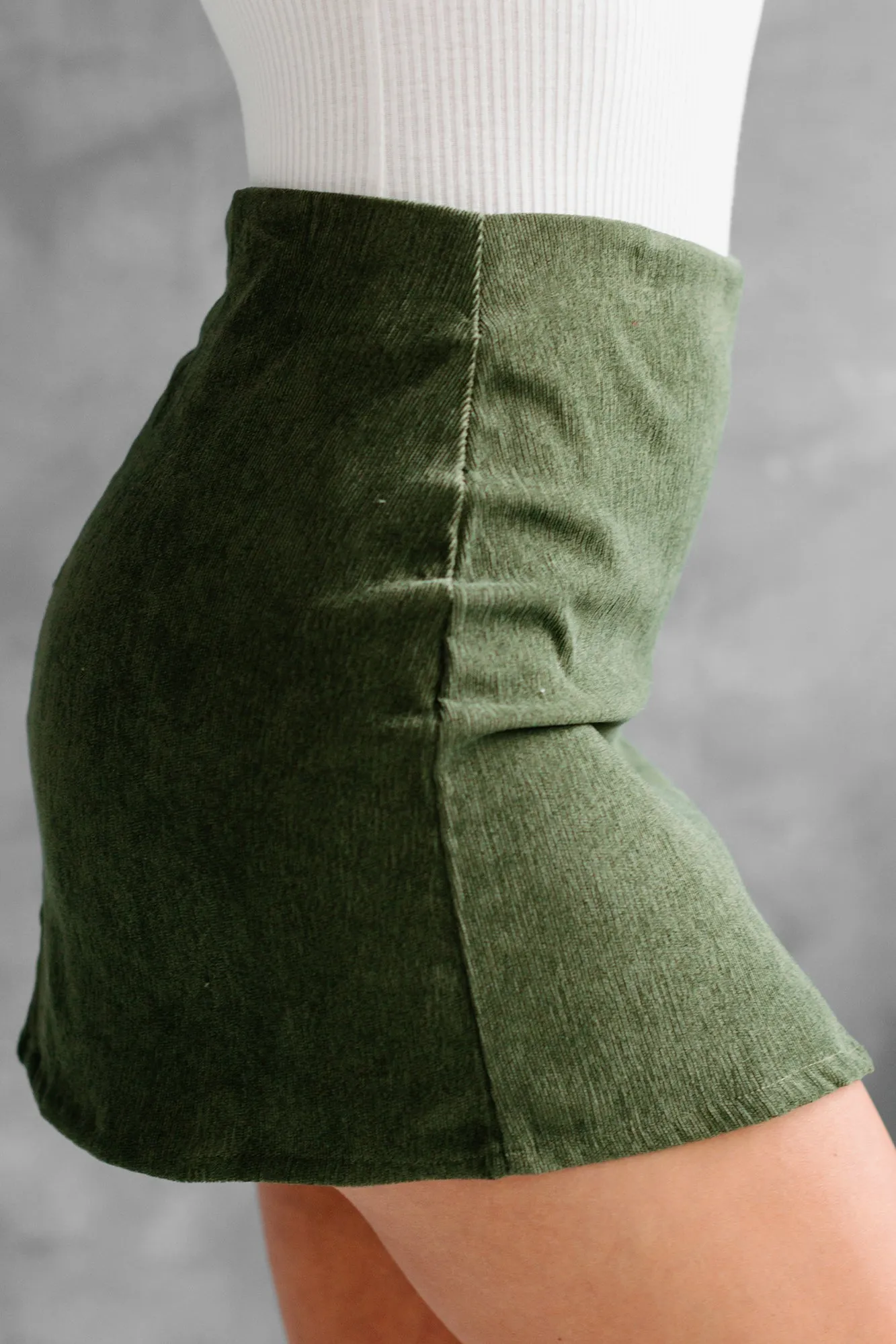 Find Me Later Corduroy Mini Skirt (Olive)
