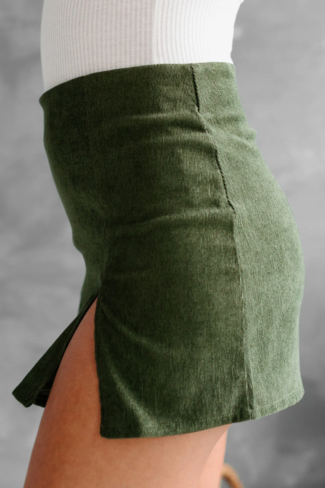 Find Me Later Corduroy Mini Skirt (Olive)