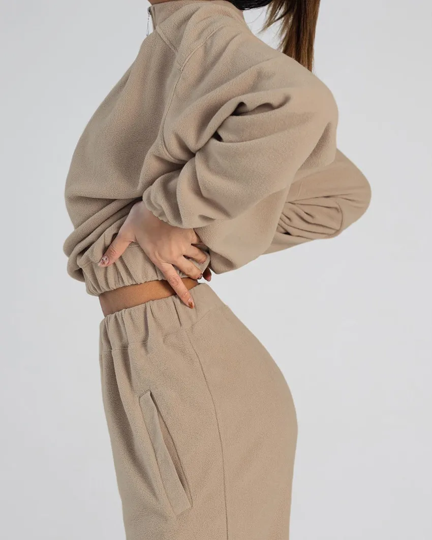 Fleece Style Sweatshirt & Jogger 2Pcs