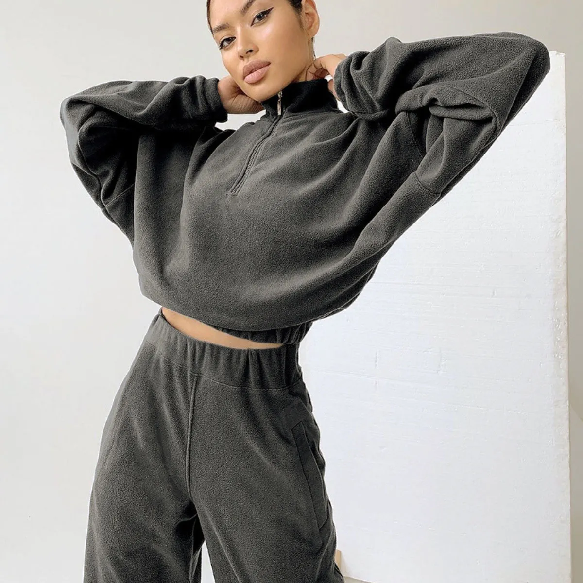 Fleece Style Sweatshirt & Jogger 2Pcs