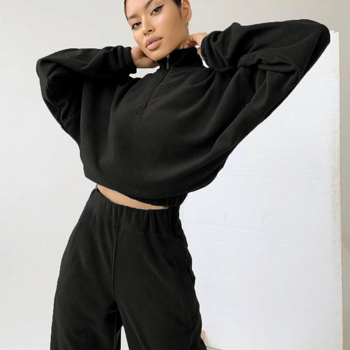 Fleece Style Sweatshirt & Jogger 2Pcs