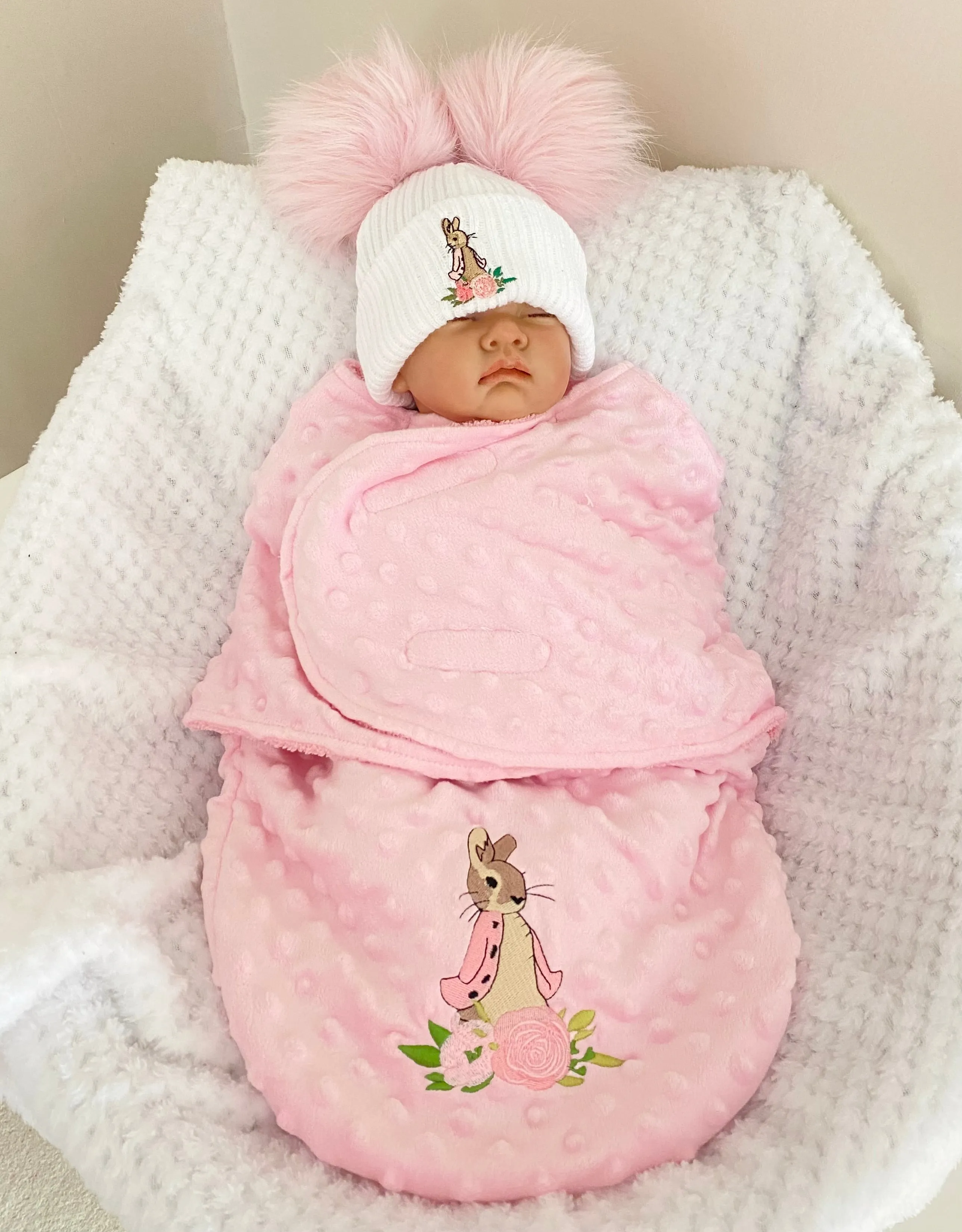 Flopsy Bunny Swaddle Blanket Wrap - Bubble Pink