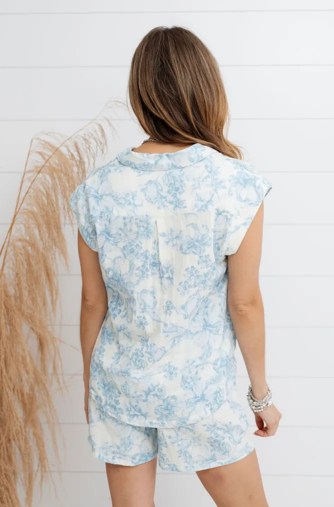 Floral Button Up Print Gauze Top