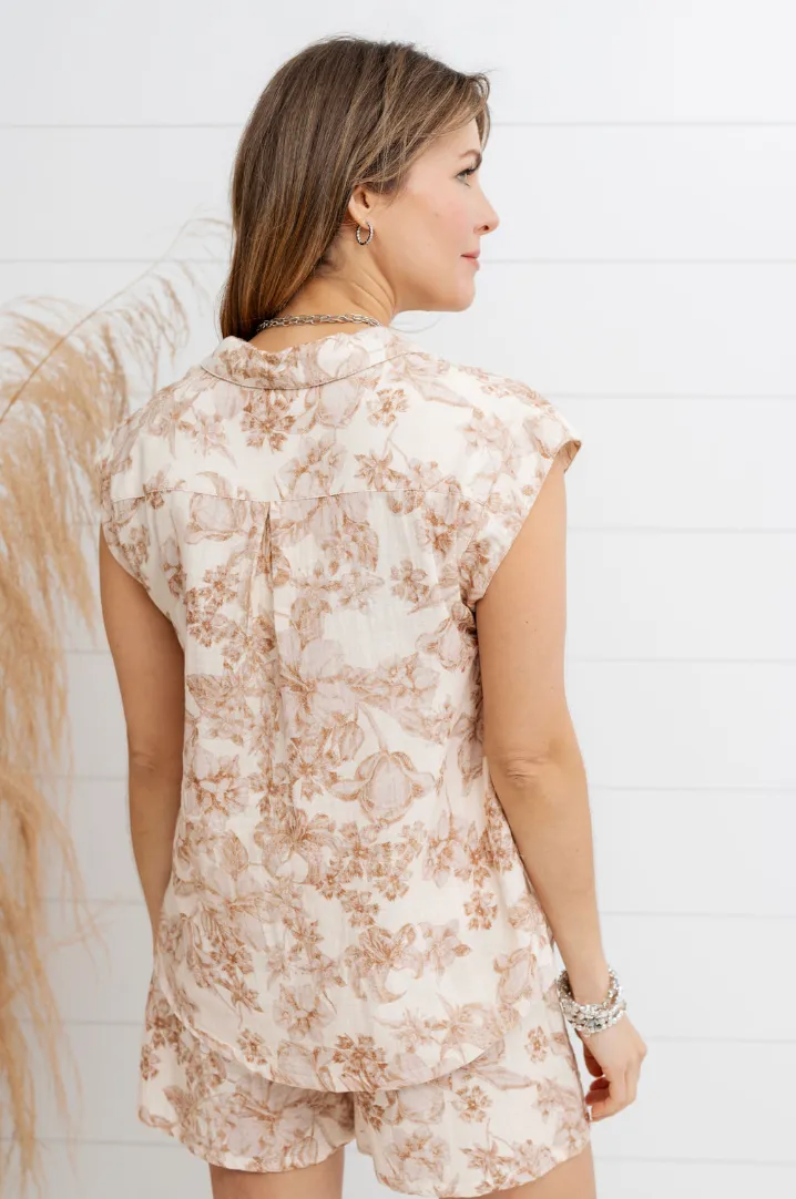Floral Button Up Print Gauze Top