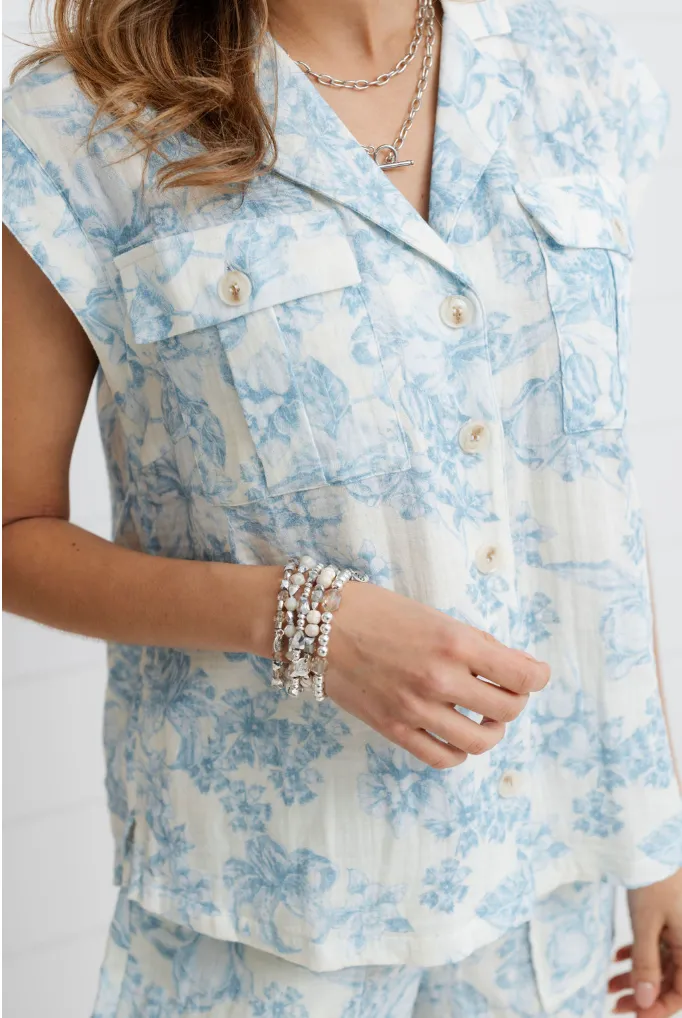 Floral Button Up Print Gauze Top