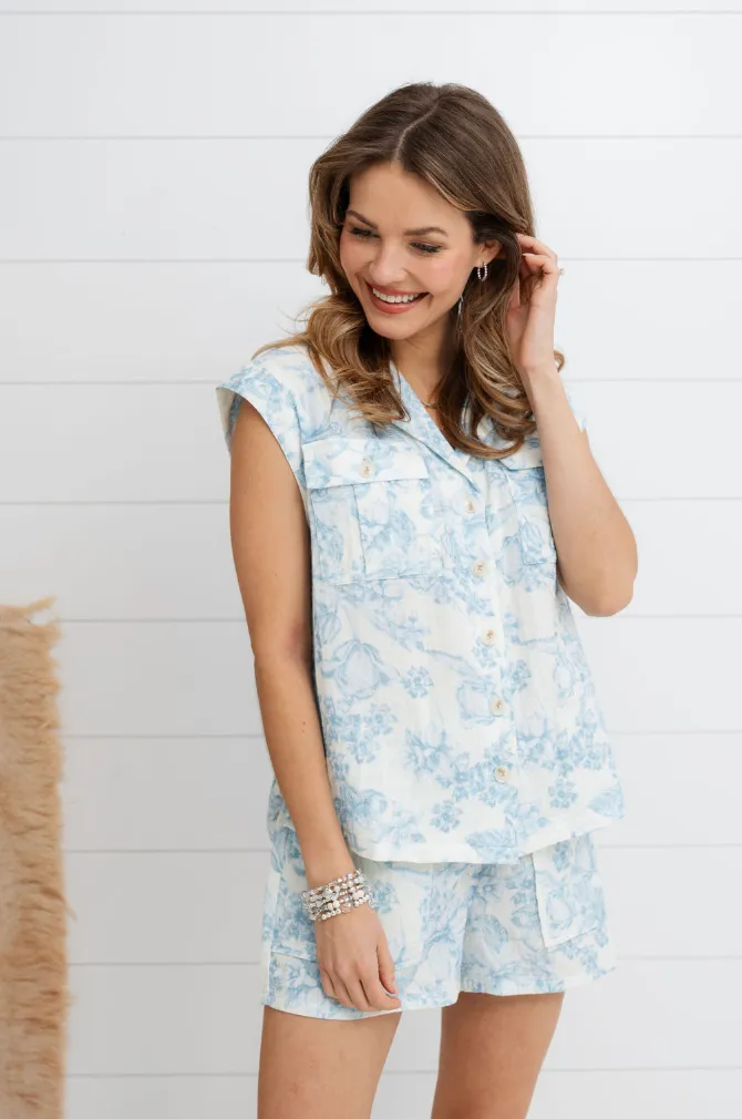 Floral Button Up Print Gauze Top