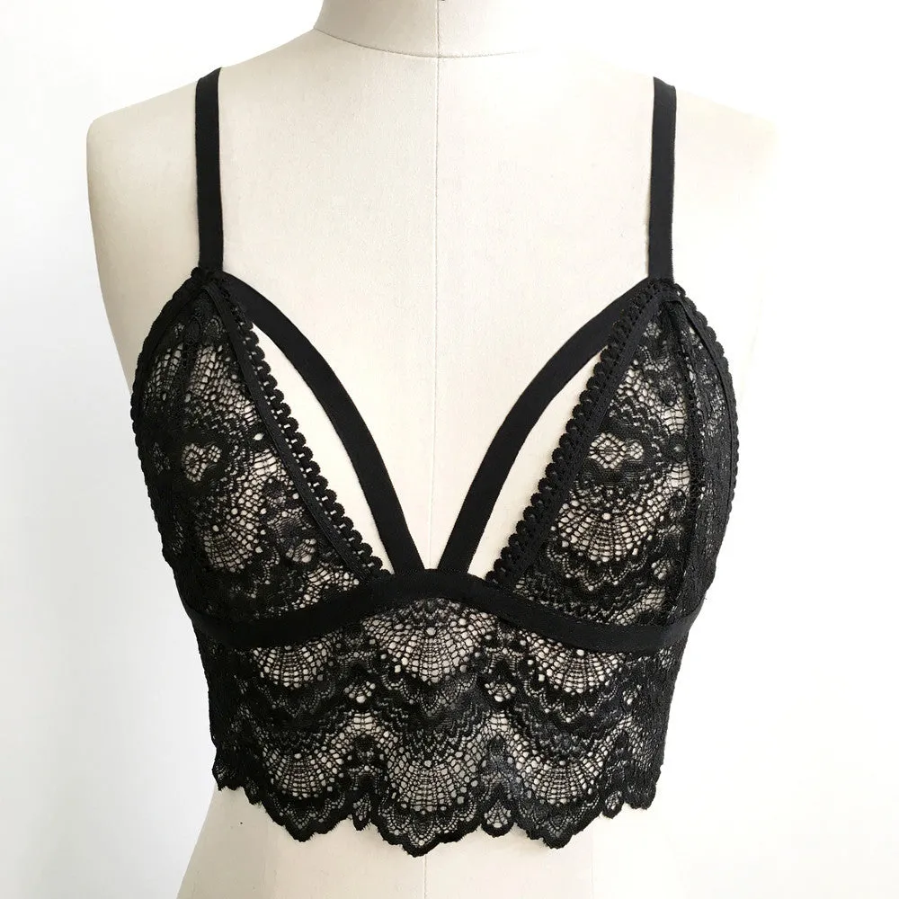 Floral Lace Bralette Bustier Crop Top Triangle Bra Shirt