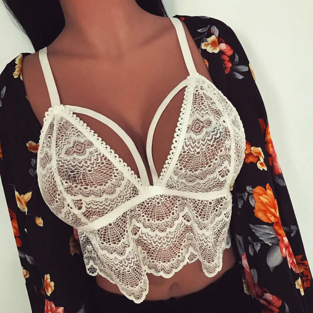 Floral Lace Bralette Bustier Crop Top Triangle Bra Shirt