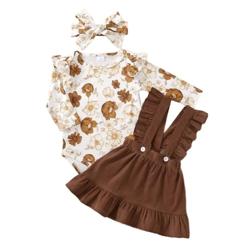 Floral Romper & Suspender Skirt Set for Newborn Girls