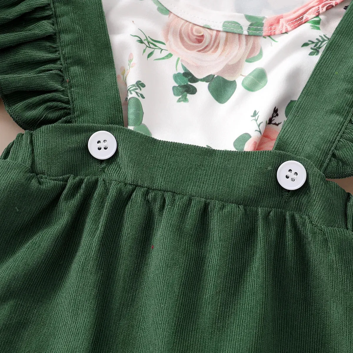 Floral Romper & Suspender Skirt Set for Newborn Girls