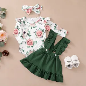 Floral Romper & Suspender Skirt Set for Newborn Girls