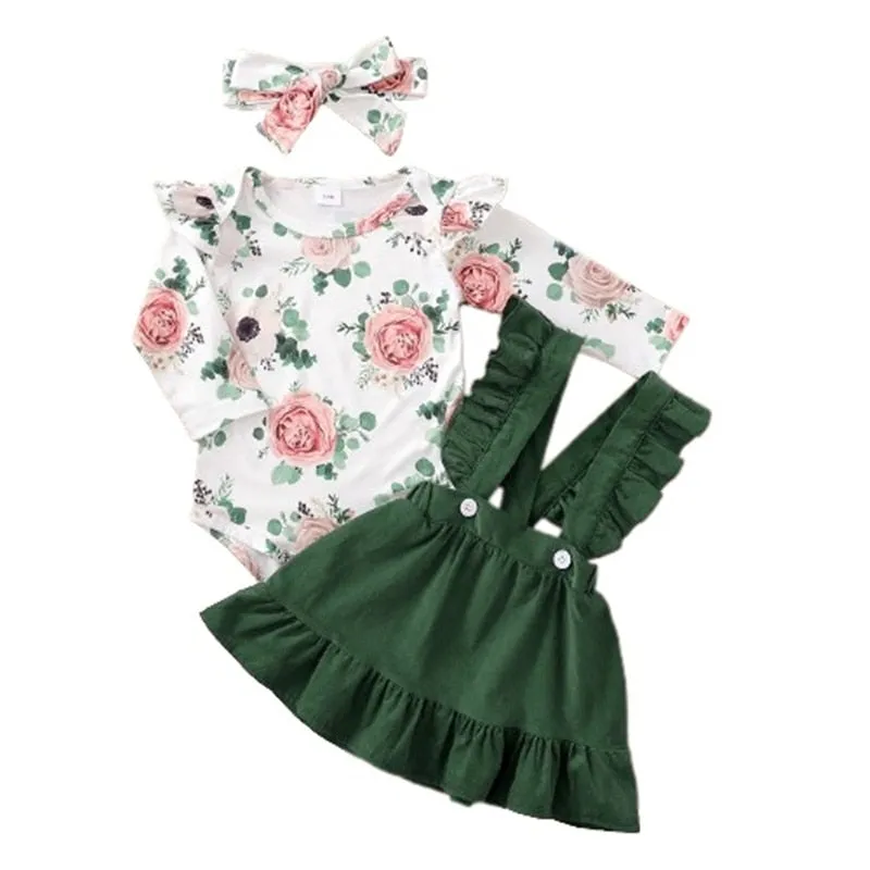 Floral Romper & Suspender Skirt Set for Newborn Girls