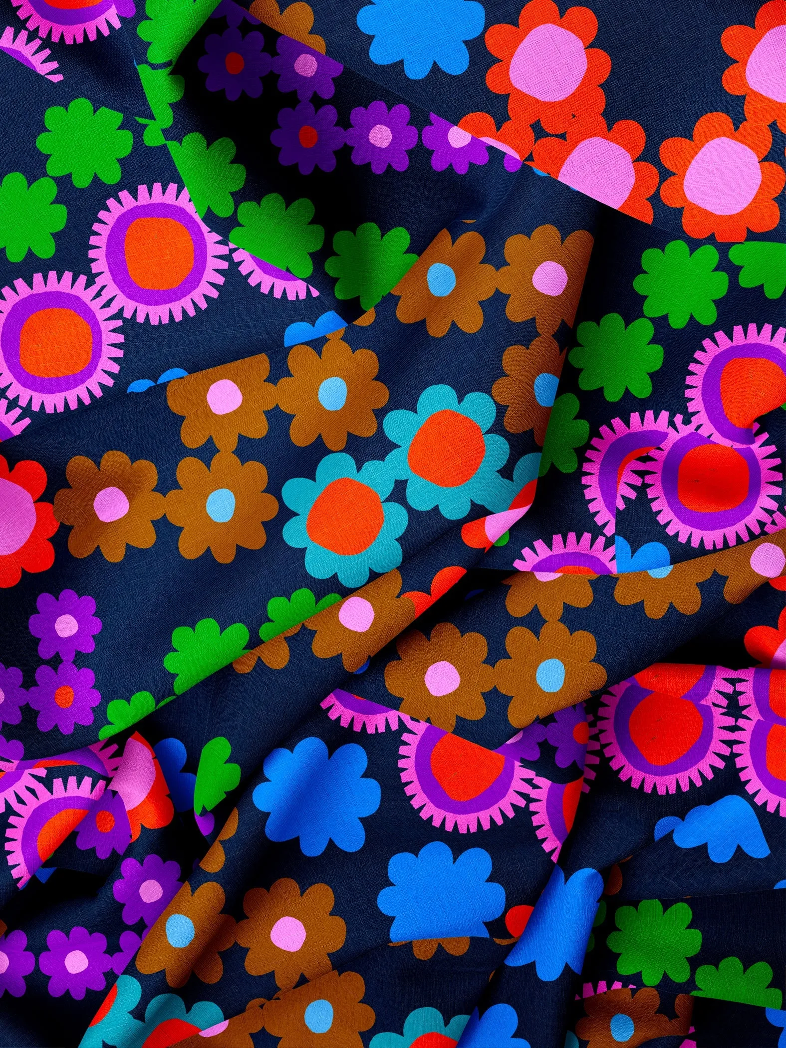 Flower Power (dark) organic cotton linen