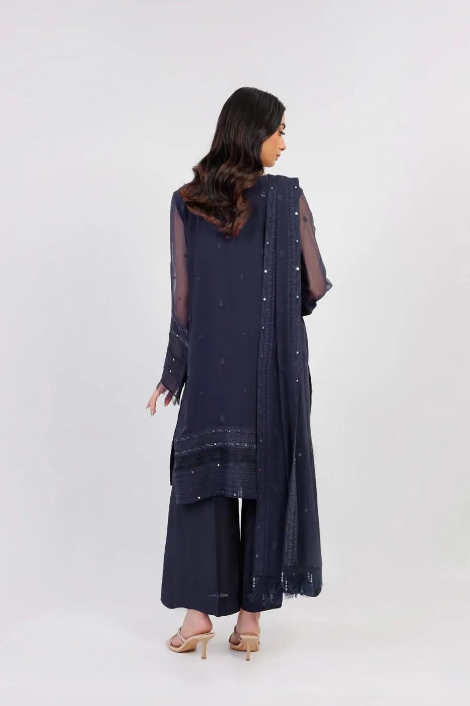 Four Piece Embroidered Chiffon Suit With Chiffon Dupatta