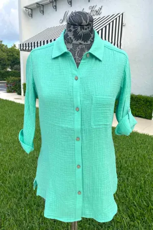 Foxcroft Tamara Cotton Gauze Shirt in Sea Mist