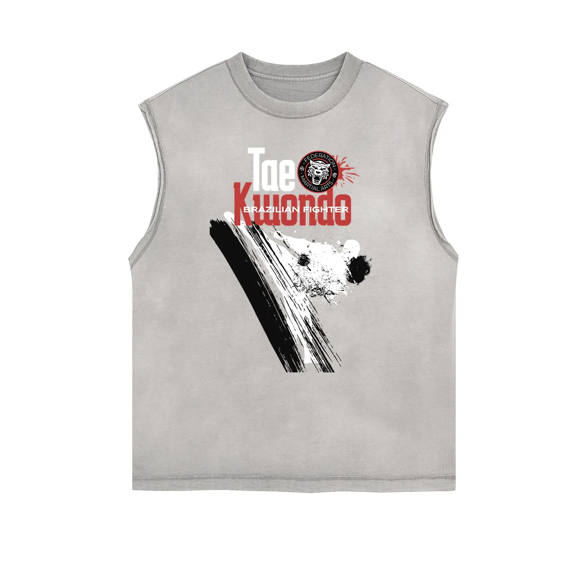 Frayed Edge Asian Style Graphic Tank Top