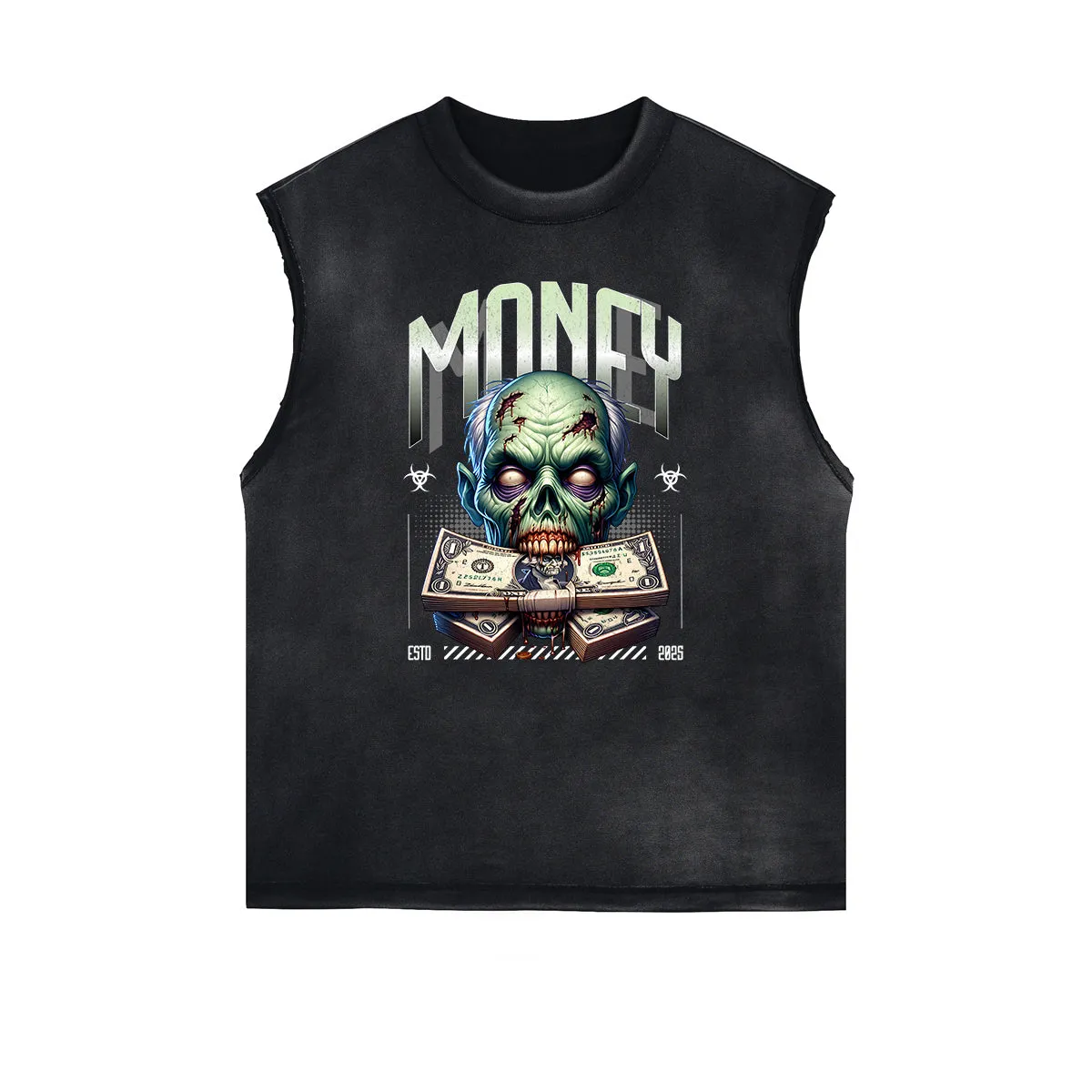 Frayed Edge Skull & Money Graphic Tank Top