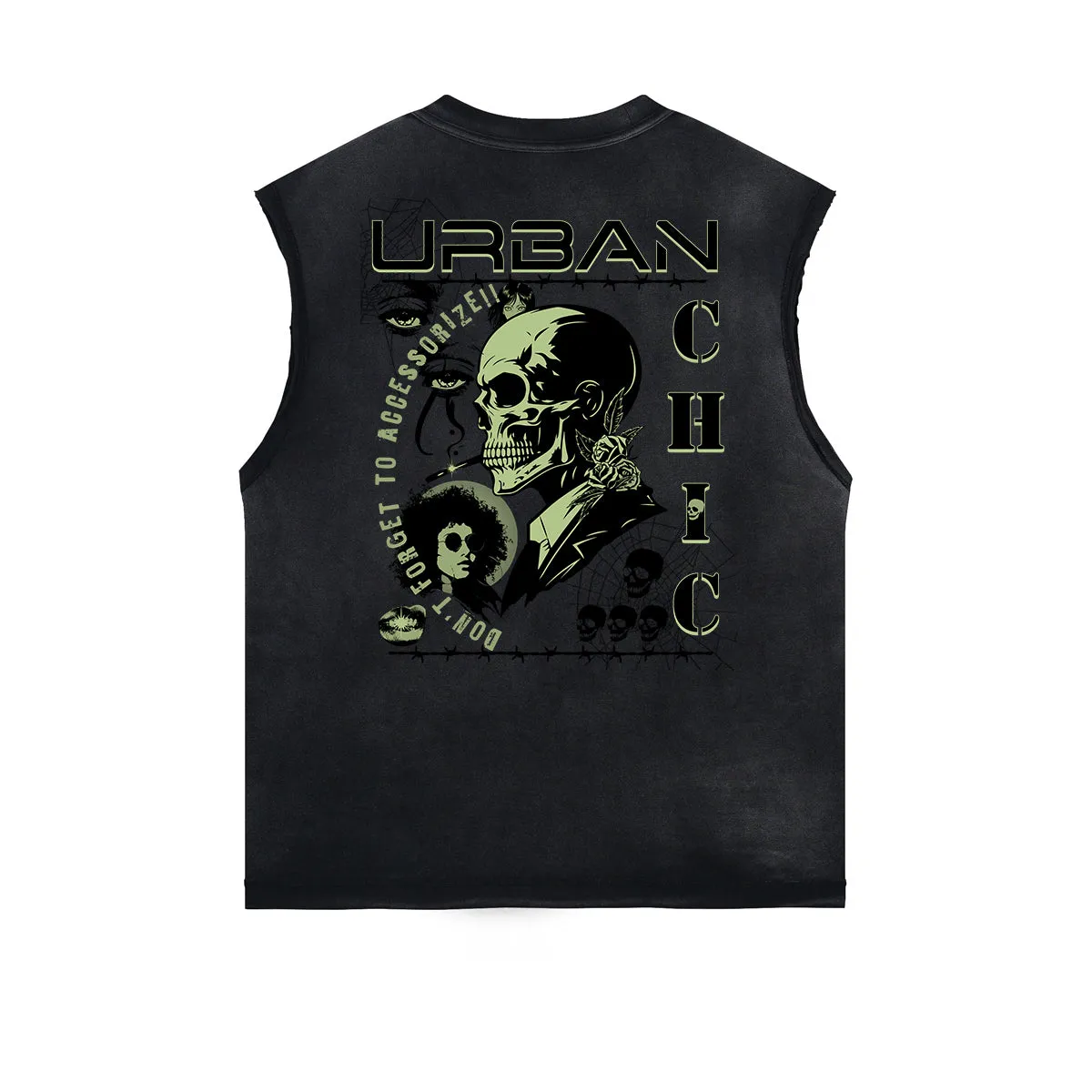Frayed Edge Skull & Money Graphic Tank Top