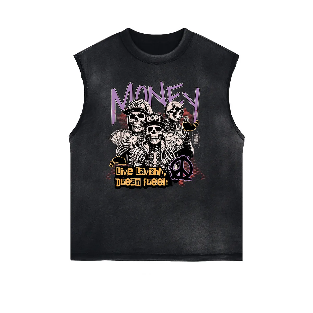 Frayed Edge Skull & Money Graphic Tank Top