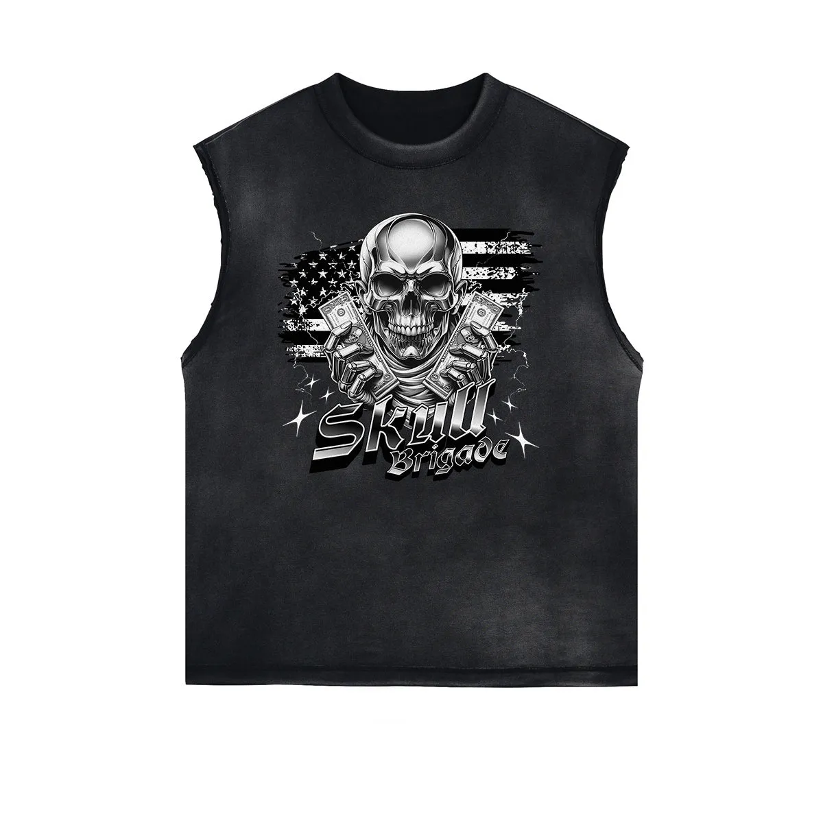 Frayed Edge Skull & Money Graphic Tank Top