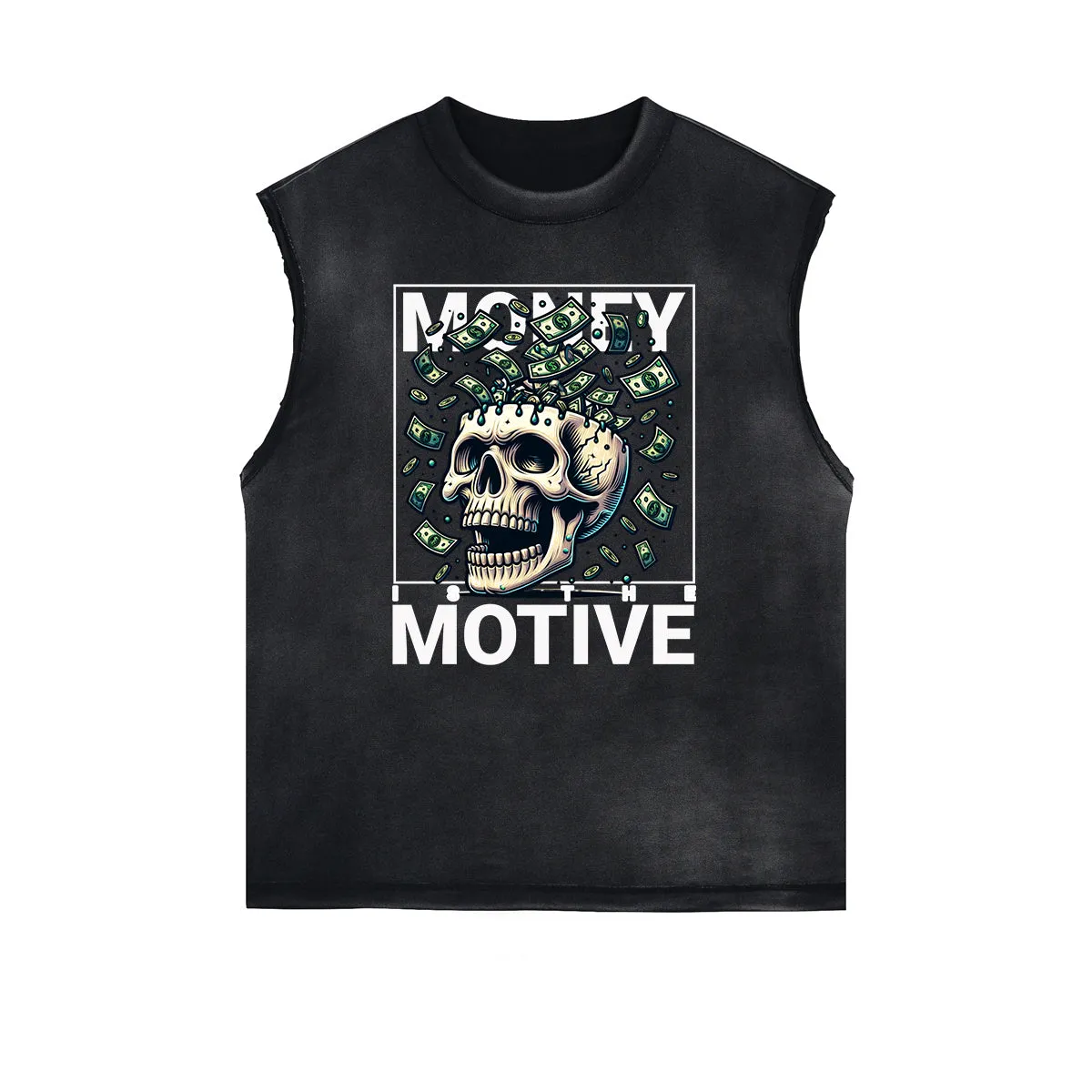 Frayed Edge Skull & Money Graphic Tank Top
