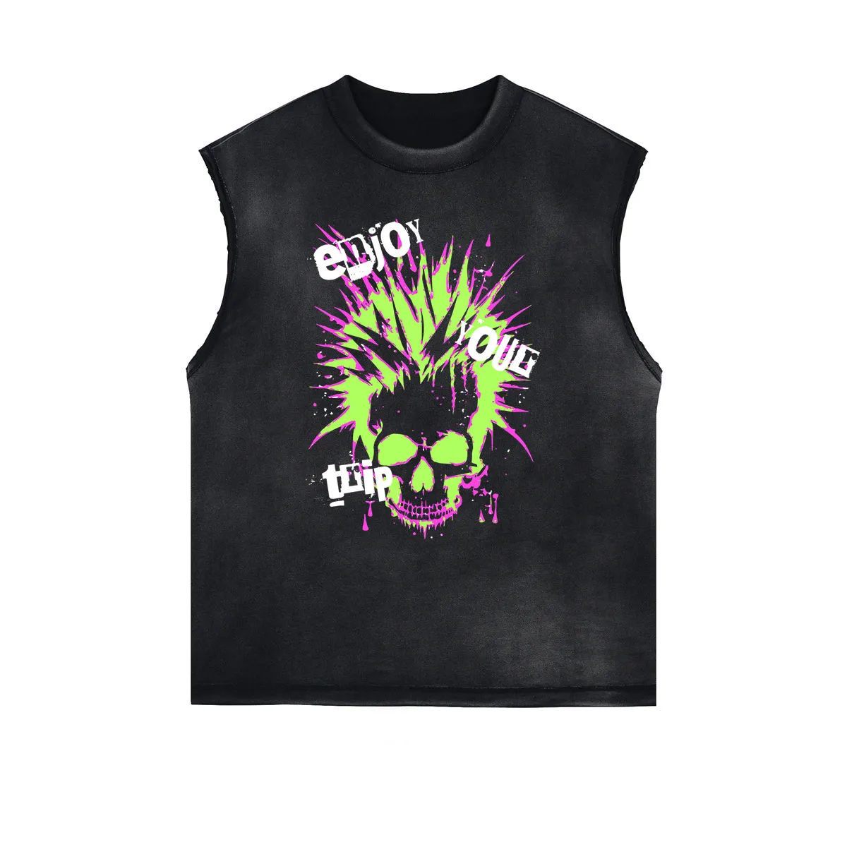 Frayed Edge Skull & Money Graphic Tank Top