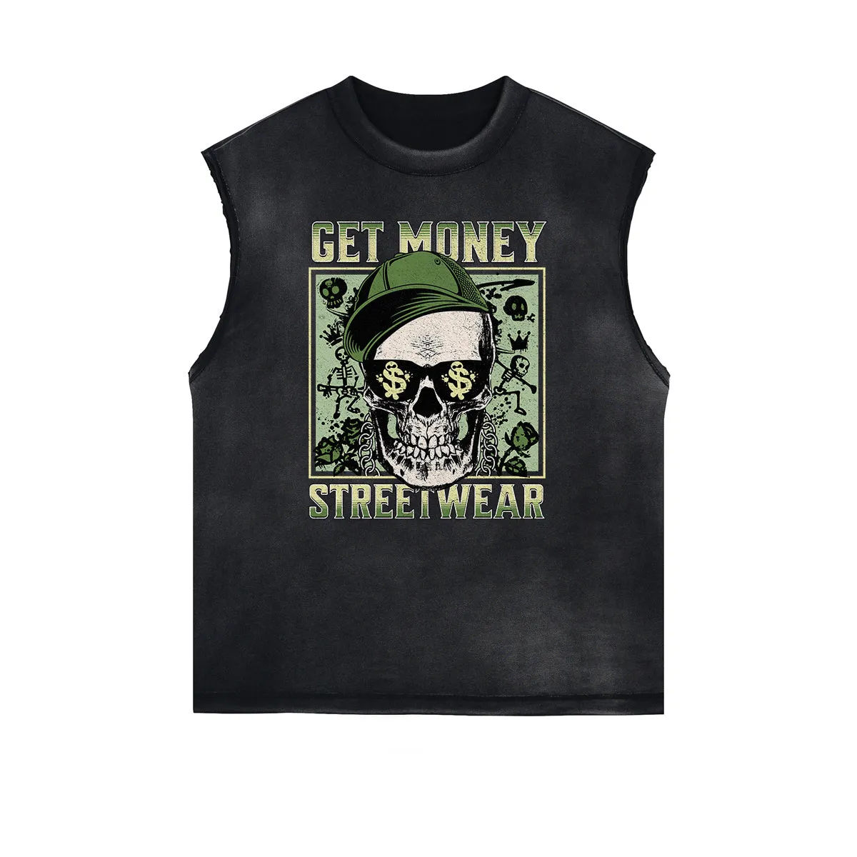Frayed Edge Skull & Money Graphic Tank Top