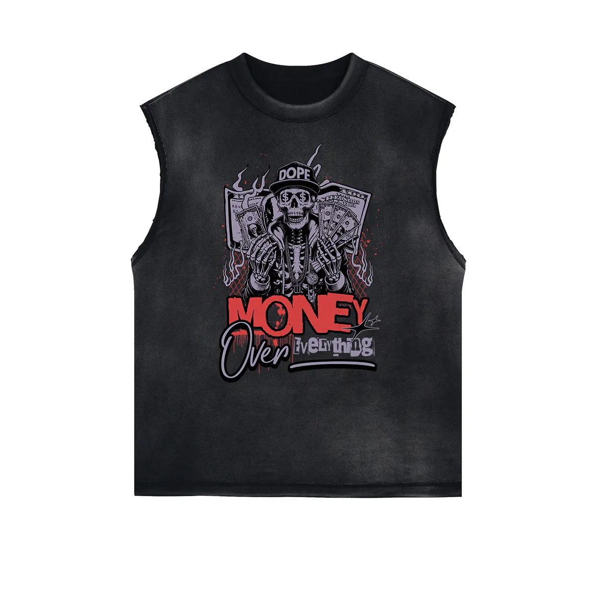 Frayed Edge Skull & Money Graphic Tank Top