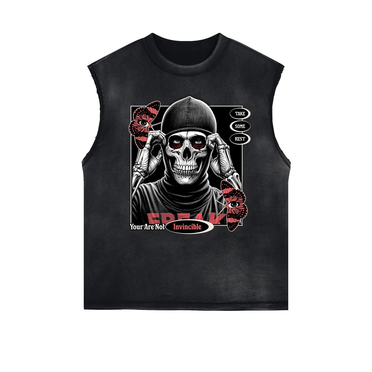 Frayed Edge Skull & Money Graphic Tank Top