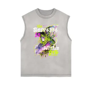 Frayed-Hem Street Art Graffiti Tank Top