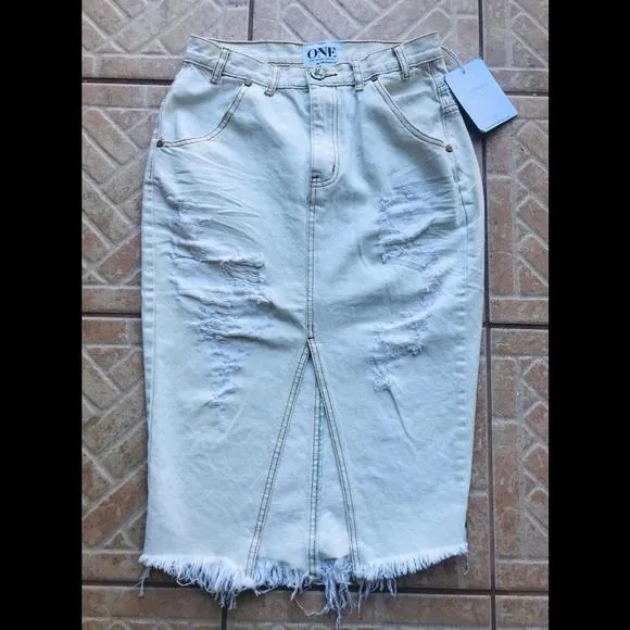 Free People Distressed Boho Midi Cadillac Skirt