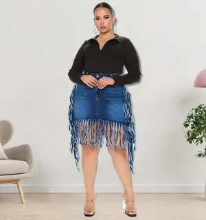 Fringe Frenzy Plus Size Denim Skirt