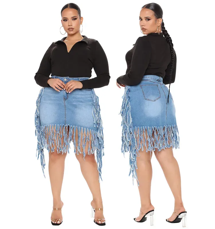 Fringe Frenzy Plus Size Denim Skirt