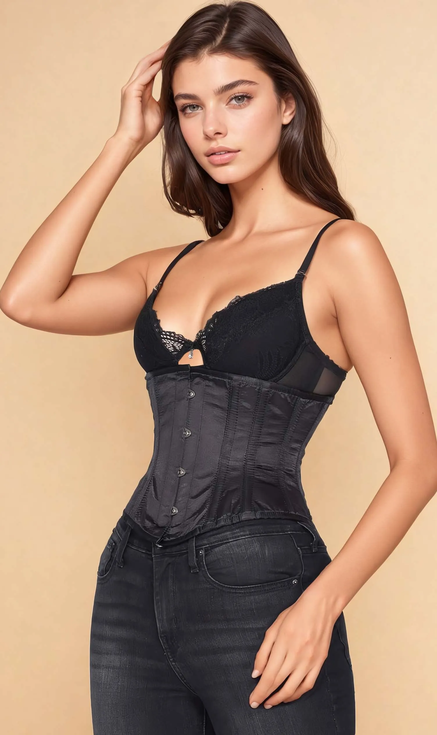 G-106 - Custom Made Waist Trainer Black Satin Waspie Corset
