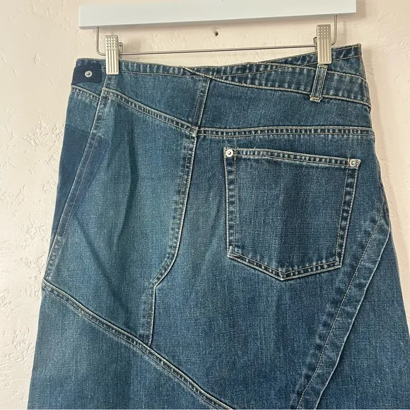 GAP Vtg RARE Y2K Asymmetric Patchwork Wrap A-line Midi Denim Skirt Size 8 EUC