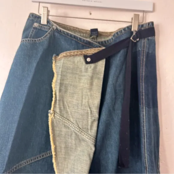 GAP Vtg RARE Y2K Asymmetric Patchwork Wrap A-line Midi Denim Skirt Size 8 EUC