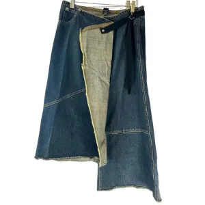 GAP Vtg RARE Y2K Asymmetric Patchwork Wrap A-line Midi Denim Skirt Size 8 EUC