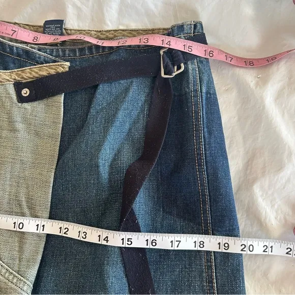 GAP Vtg RARE Y2K Asymmetric Patchwork Wrap A-line Midi Denim Skirt Size 8 EUC