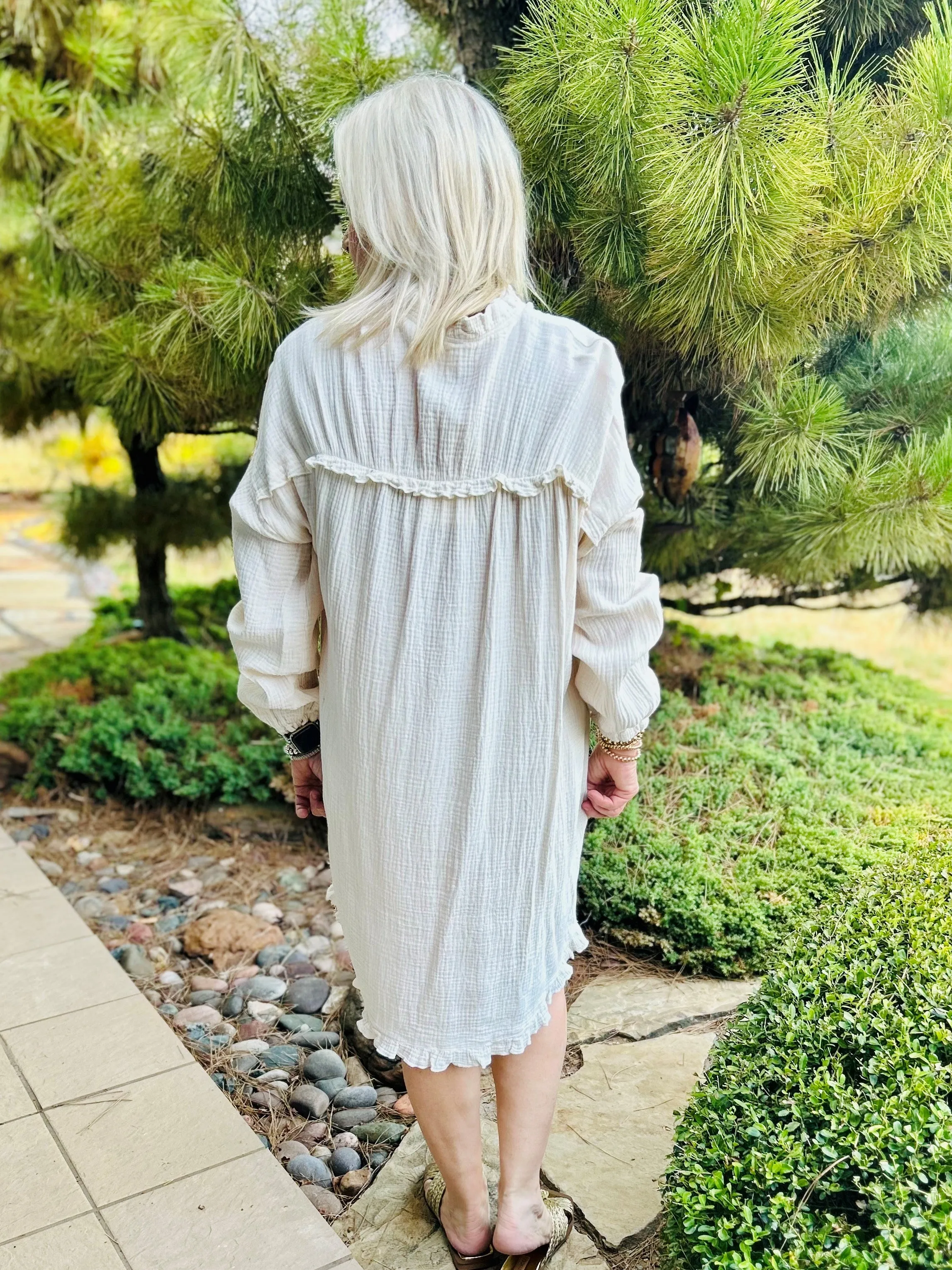 Gauze Button Up Dress in Cream