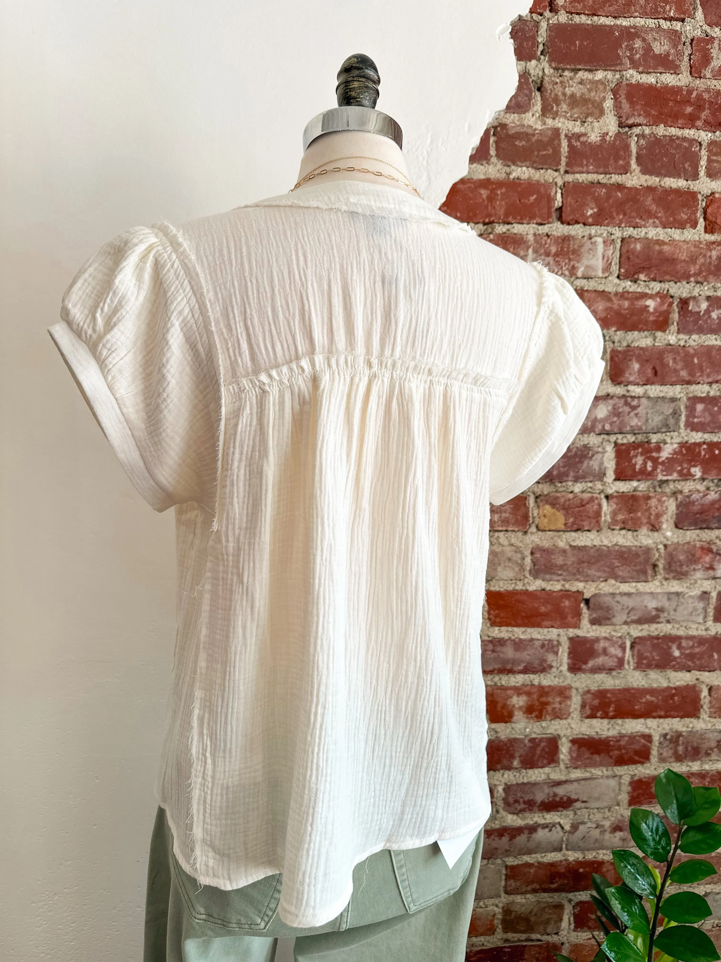Georgia Gauze Button Top - Off White
