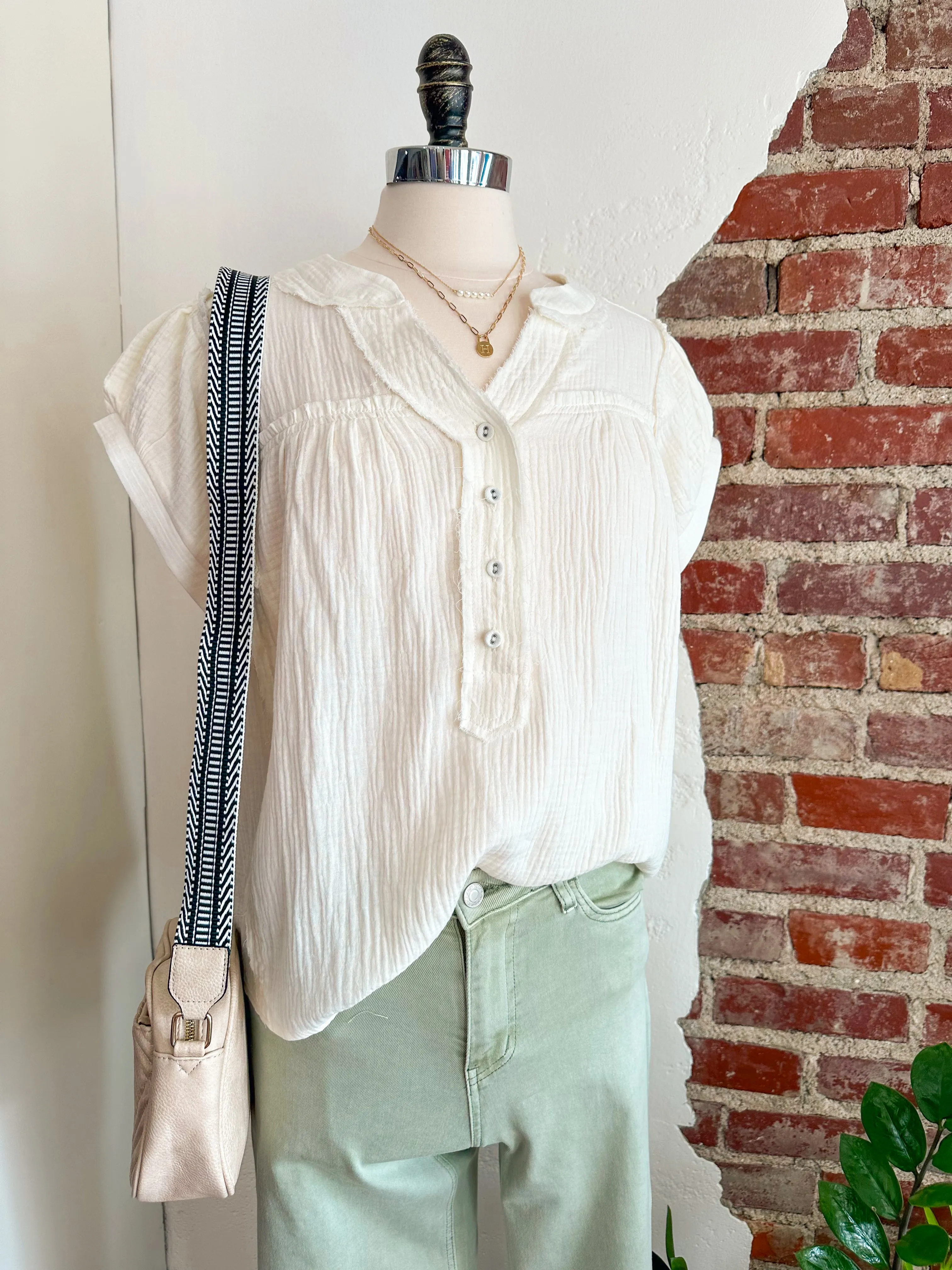 Georgia Gauze Button Top - Off White