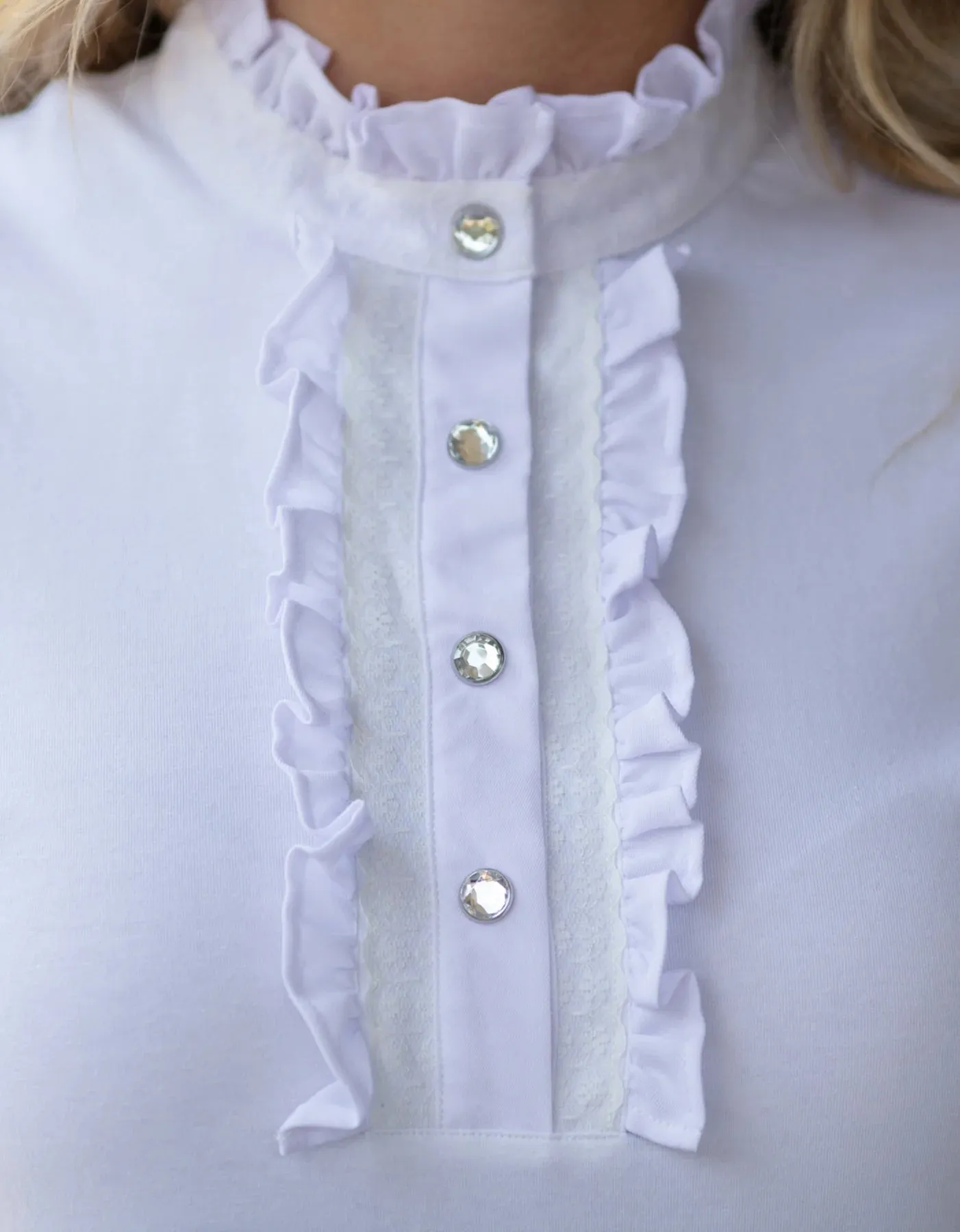 Giddy Up Girl White Ladies Elsa Ruffle Show Shirt