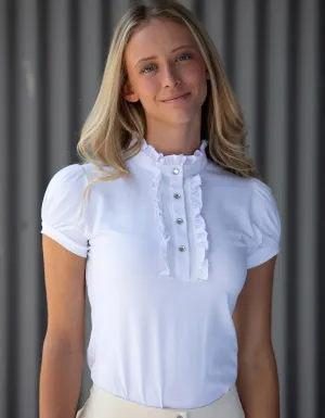 Giddy Up Girl White Ladies Elsa Ruffle Show Shirt