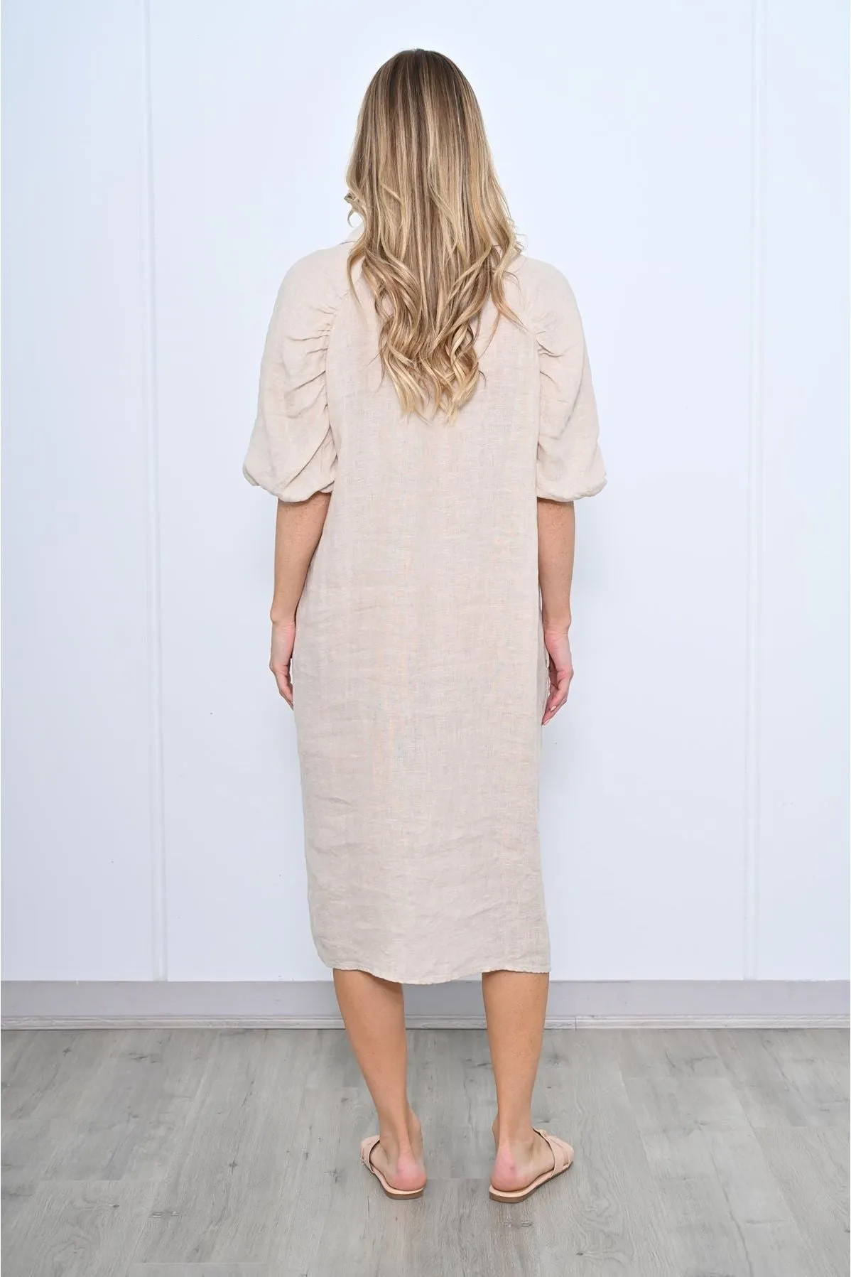 Gina Button Dress Beige