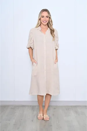 Gina Button Dress Beige