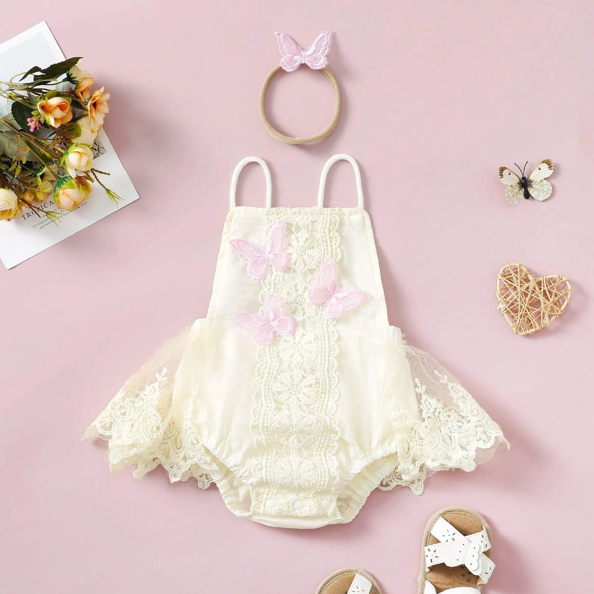 Girls' Butterfly Lace Yarn Princess Dress Headdress