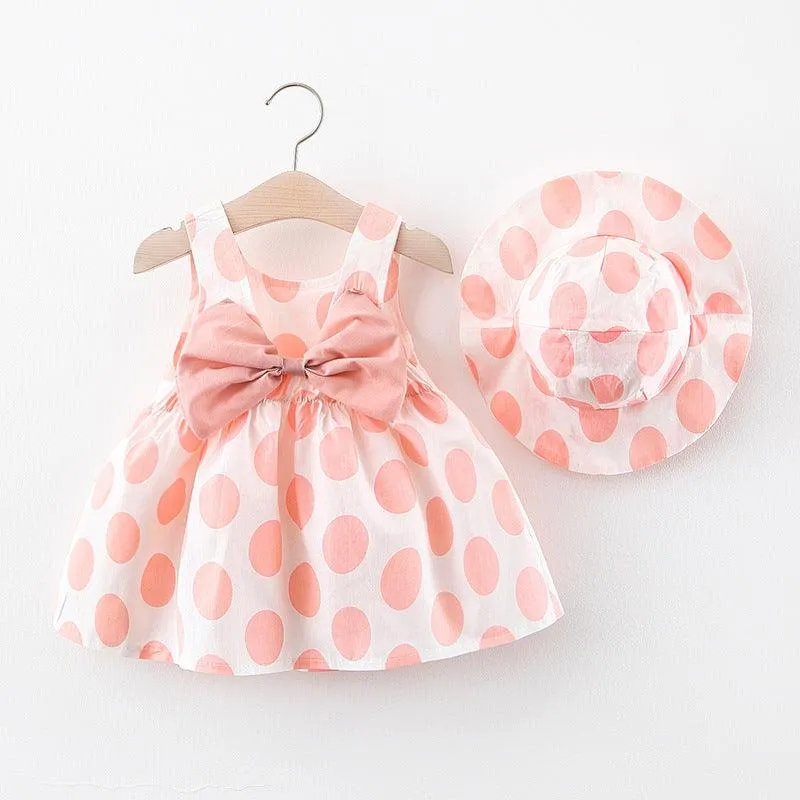 Girls' Dress Polka Dot Sleeveless Skirt Baby Suspender Skirt With Hat For Free