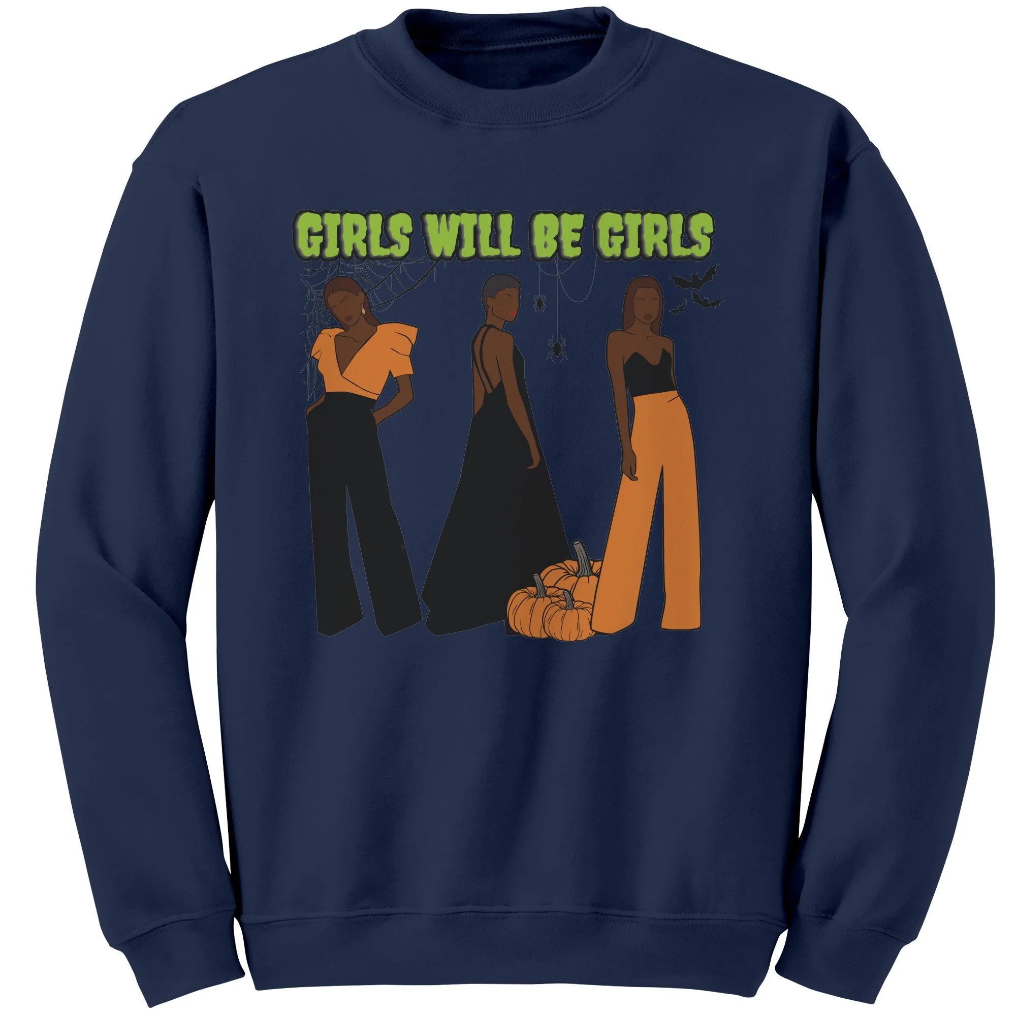 Girls Will Be Girls Sweatshirt, Fashion Black Girl Halloween Sweatshirt, Vintage Halloween Women Sweatshirt, Spooky Season, Halloween Gift